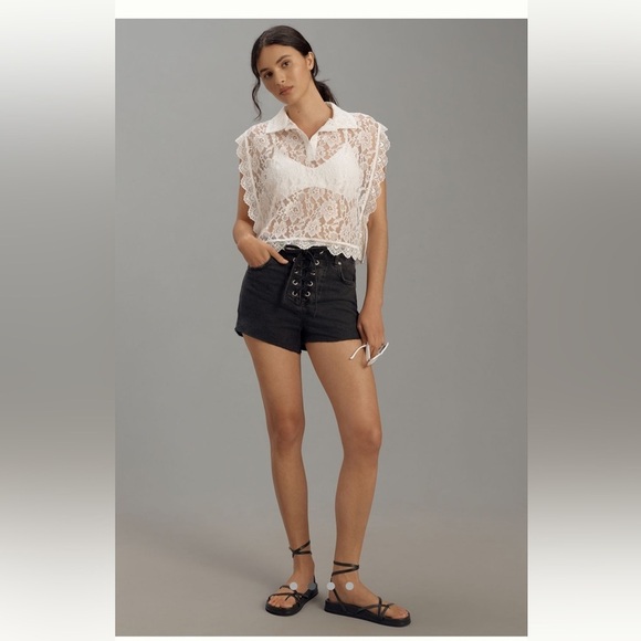 NWT new 29 fits 28 Anthropologie pilcro lace up denim jean shorts black - Picture 3 of 16